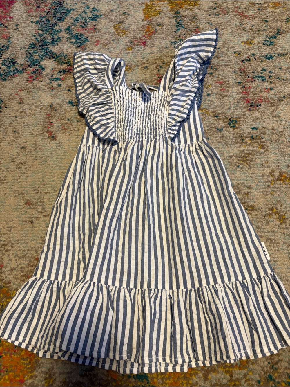 Hux Striped Blue and White Ruffled Kids Dress